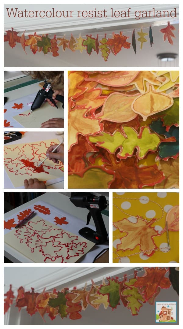 watercolour resist leaf garland how to