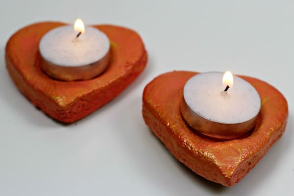 Salt Dough heart candle holders