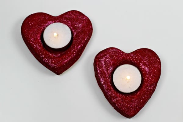Salt Dough heart tealight holders dark red glitter