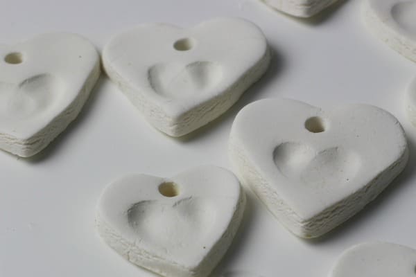 white clay hearts