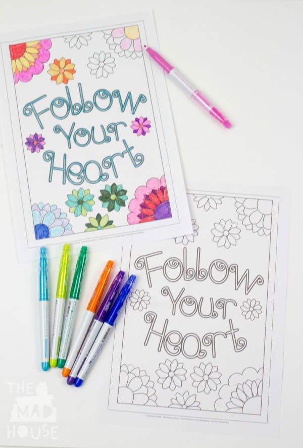 simple follow your heart colouring sheet