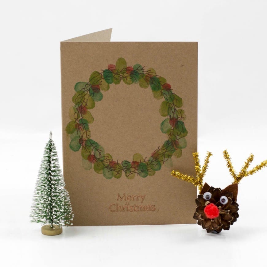 Kid Made Fingerprint Wreath Christmas Card