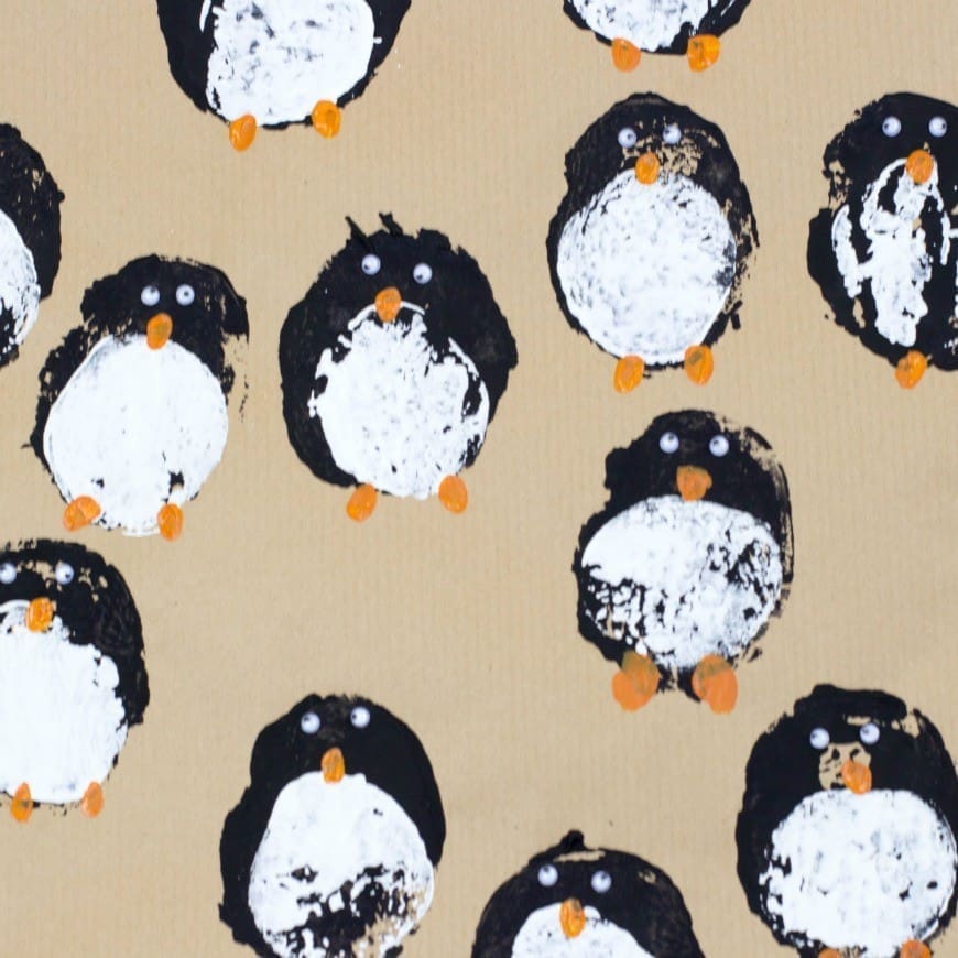 DIY Wrapping paper - Potato print penguins