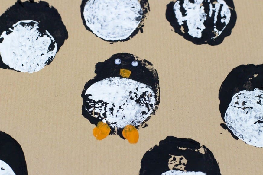 DIY Wrapping paper - potato print penguins 