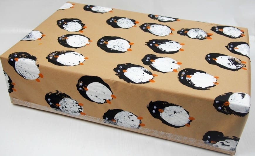 DIY gift wrap - Potato Print Penguins
