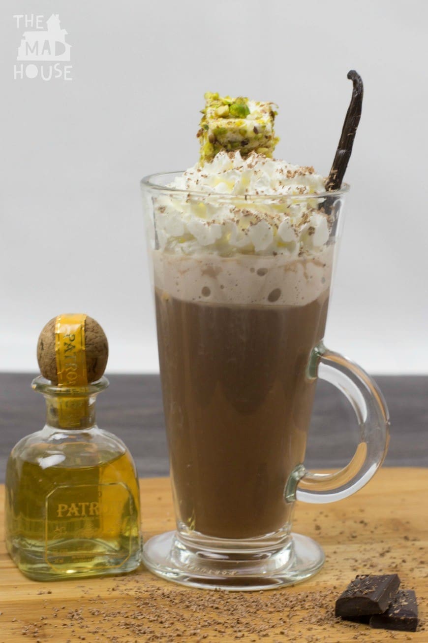 Tequila spiked vanilla hot chocolate