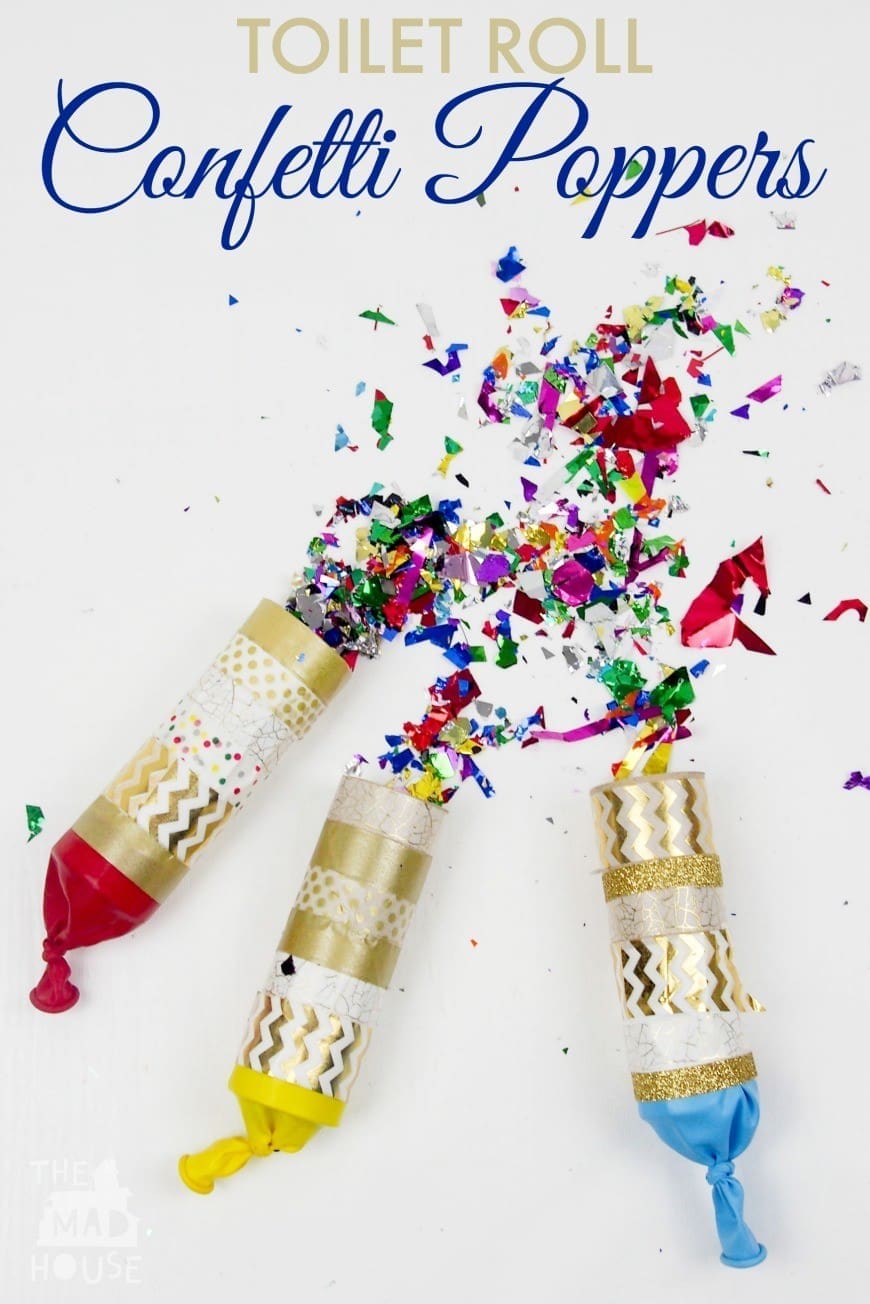 These Toilet Roll Confetti Poppers are simple to make and such a fun craft and activity for kids.  They are perfect for celebrations including New Year