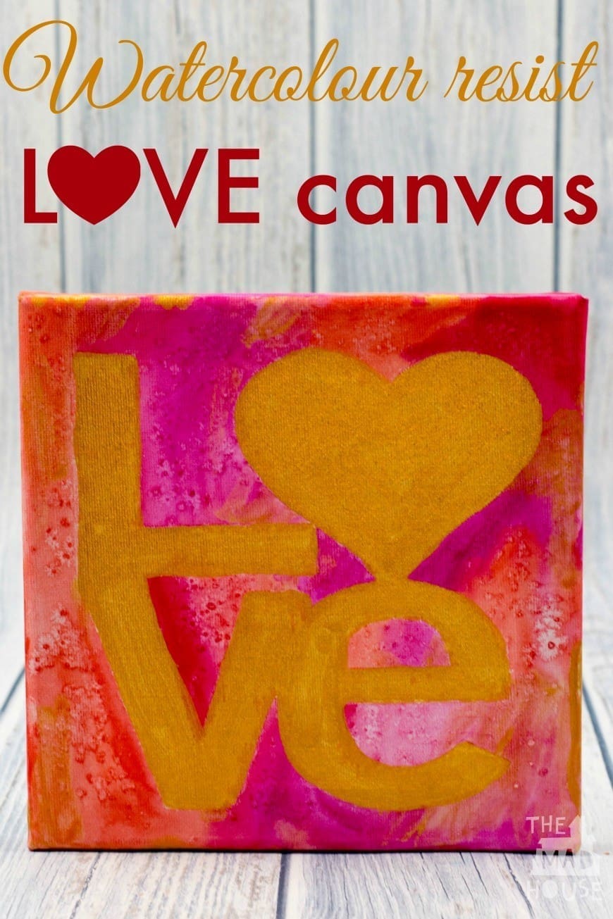 LOVE Watercolour resist canvas
