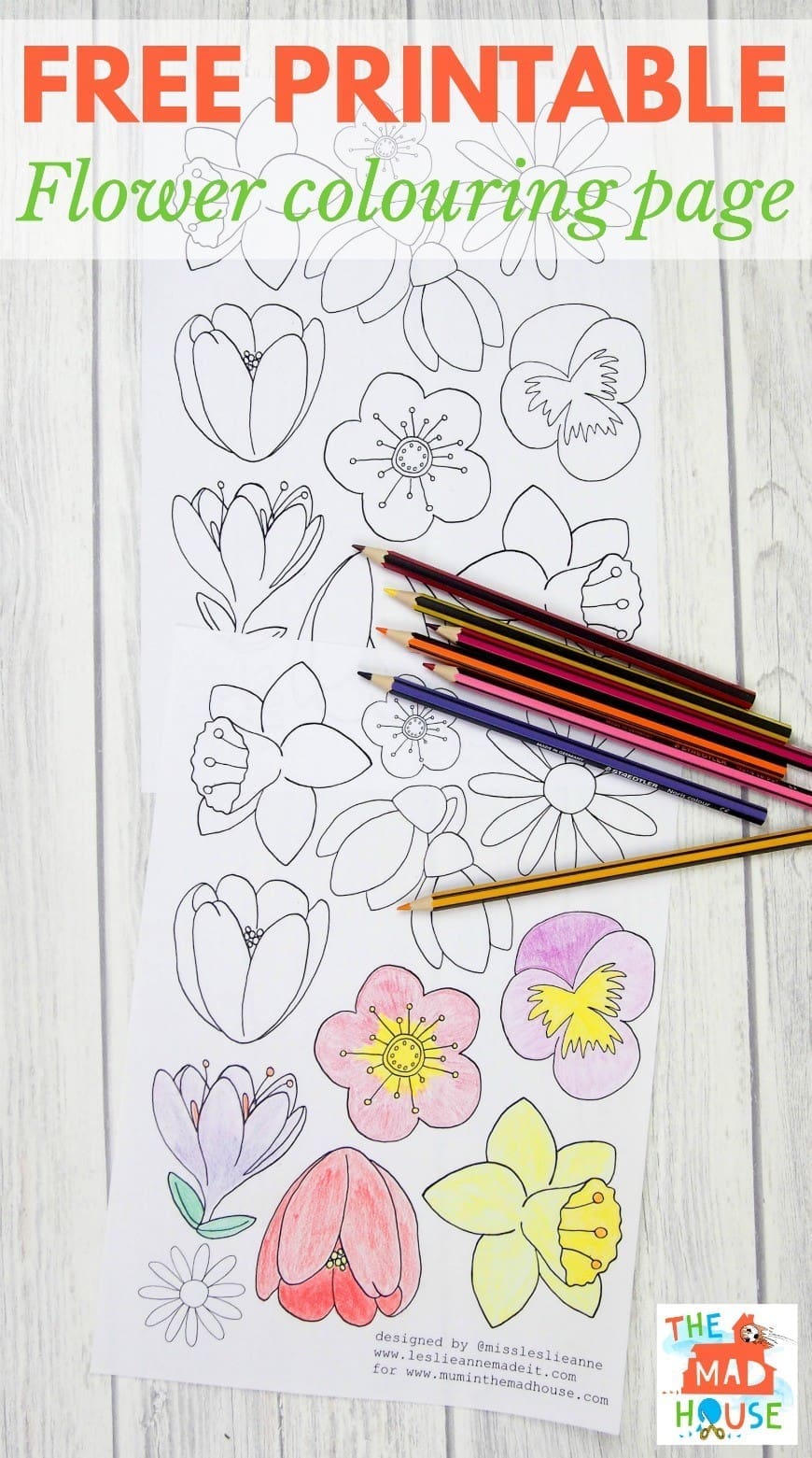 Beautiful free flower colouring page for adults, perfect for making bunting or for joining the adult colouring craze. Download yours now 