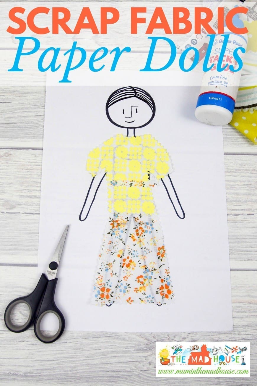 Five fab printables for scrap fabric paper dolls, inspired by the vintage paper dolls. A fantastic DIY kids craft to recycle and reuse scrap fabric. Scrap fabric paper dolls are such a fun DIY craft for children and a great way to practice scissor skills. Kids can also colouring them in or even dress them with scrapbooking paper.