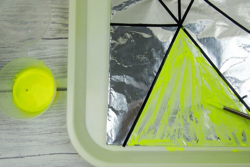 A fabulous faux stained glass art activity for children. This is a fun and simple process art activity that is great for tweens and teens. With a fab tip for making sure the paint doesn't flake and for keeping clean up simple and easy. 