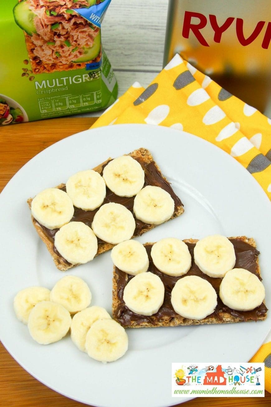 Peanut Butter, Hazelnut and Banana Crispbreads. This simple sweet lunch is a great way to get the kids involved in the kitchen. 