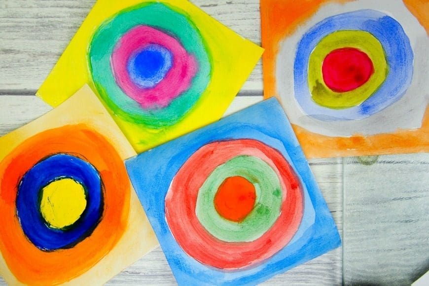 Kandinsky for kids - concentric circles in squares