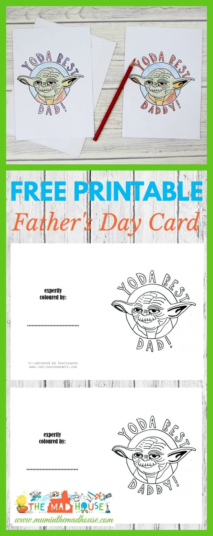 Is your Father the best? Tell him this Father's Day with these Star Wars inspired Yoda Best Dad Colouring Cards. "Best your Father is"! A super fun DIY craft for the kids just in time for Father's Day. What Dad doesn't want a home made Father's Day Card.