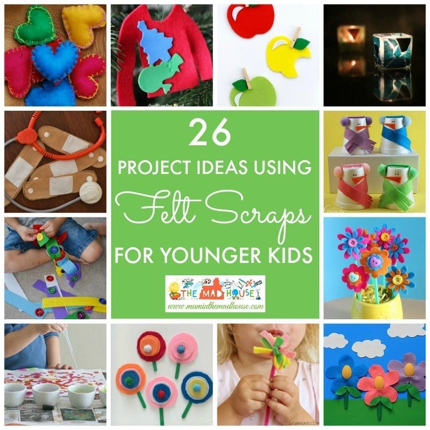 26 Project ideas using felt scraps for younger children. Fantastic DIY crafts and activity ideas for toddlers, preschoolers and younger children.