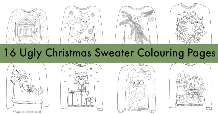 16 Ugly Christmas Sweater Colouring Pages