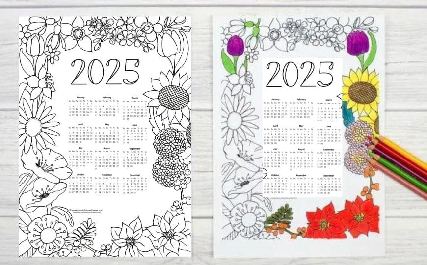 2025 Floral Colouring Calendar | Free Printable and Creative Design free-christmas-coloring-countdown-calendar-the-craft-at-home-family