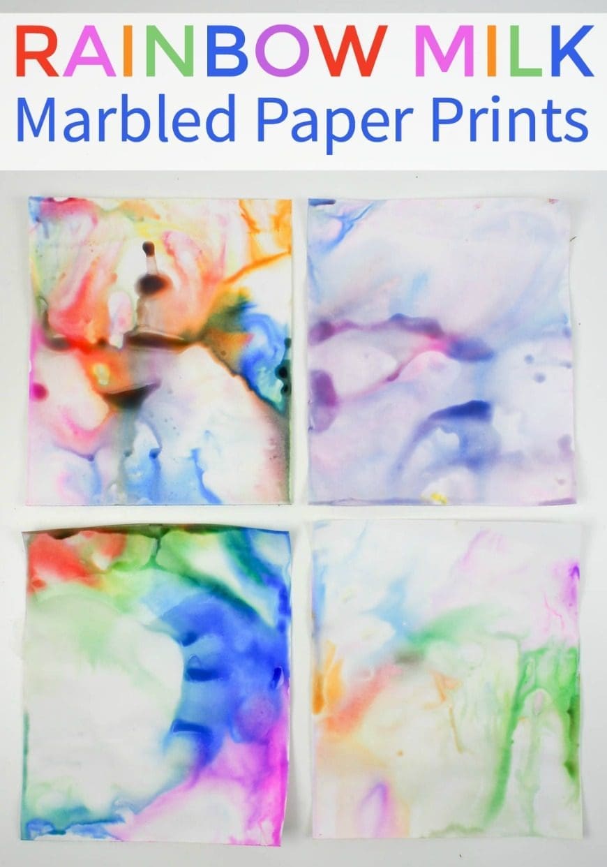 How to Make Rainbow Milk Marbled Paper Art - Rainbow milk marbled paper art is such a cool kids craft activity as it combines the milk fireworks science activity and process art