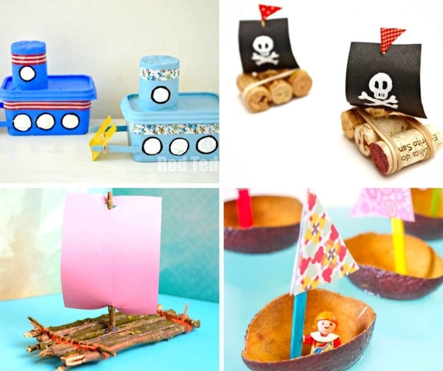 What child doesn’t love designing, decorating and trying to float a boat a that they’ve made from scratch?  It’s just one of those classic summer activities that every kid has to try!  I’ve rounded up a collection of 18 boat crafts for kids to make this summer!  They’re easy and inexpensive, using materials you have around the home!  Your kids will love building these boats, and then the best part – seeing if they can set them afloat in a sink, pool or pond