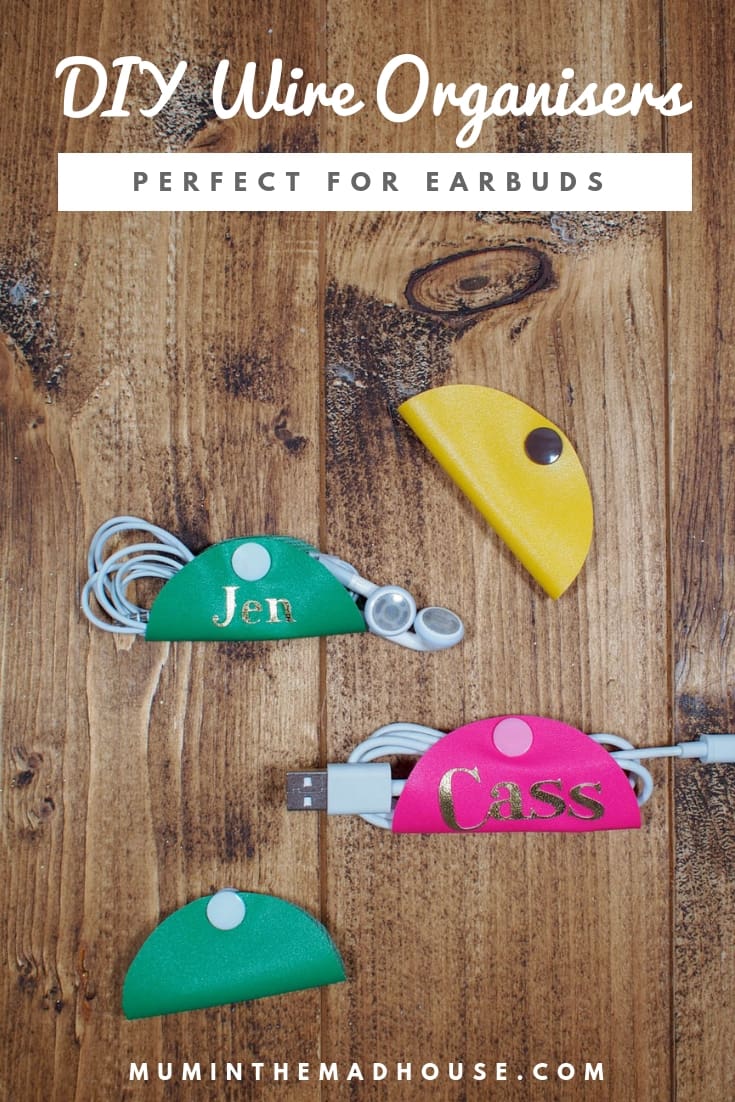 DIY Faux Leather Wire Organisers. These Personalised DIY Cord Tacos are simple to make and are perfect for storing your earbuds or charging cords.