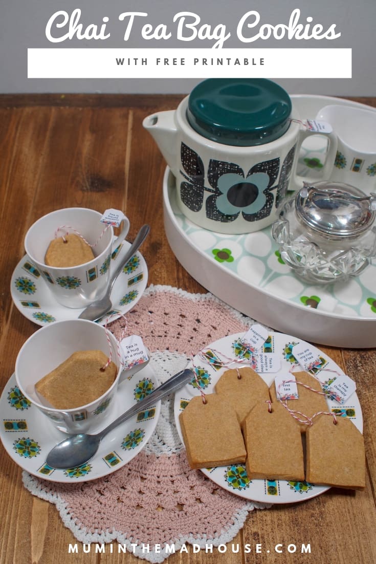 Free tea bag printables for chai shortbread tea bag cookies. These adorable spicy teabag shaped cookies are sure to be a hit at your next party.