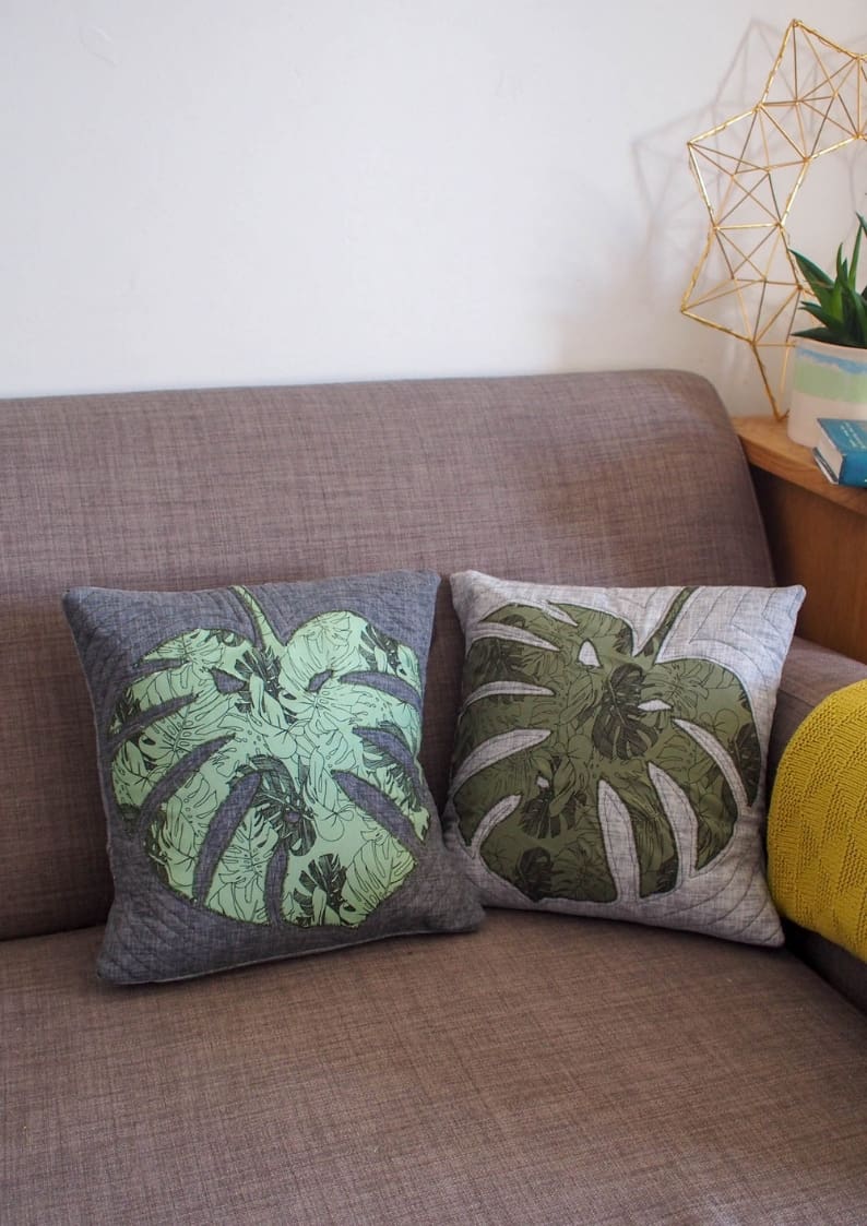 DIY Applique Monstera Leaf Cushions. I am obsessed with these leaves at the moment and want them on everything. 