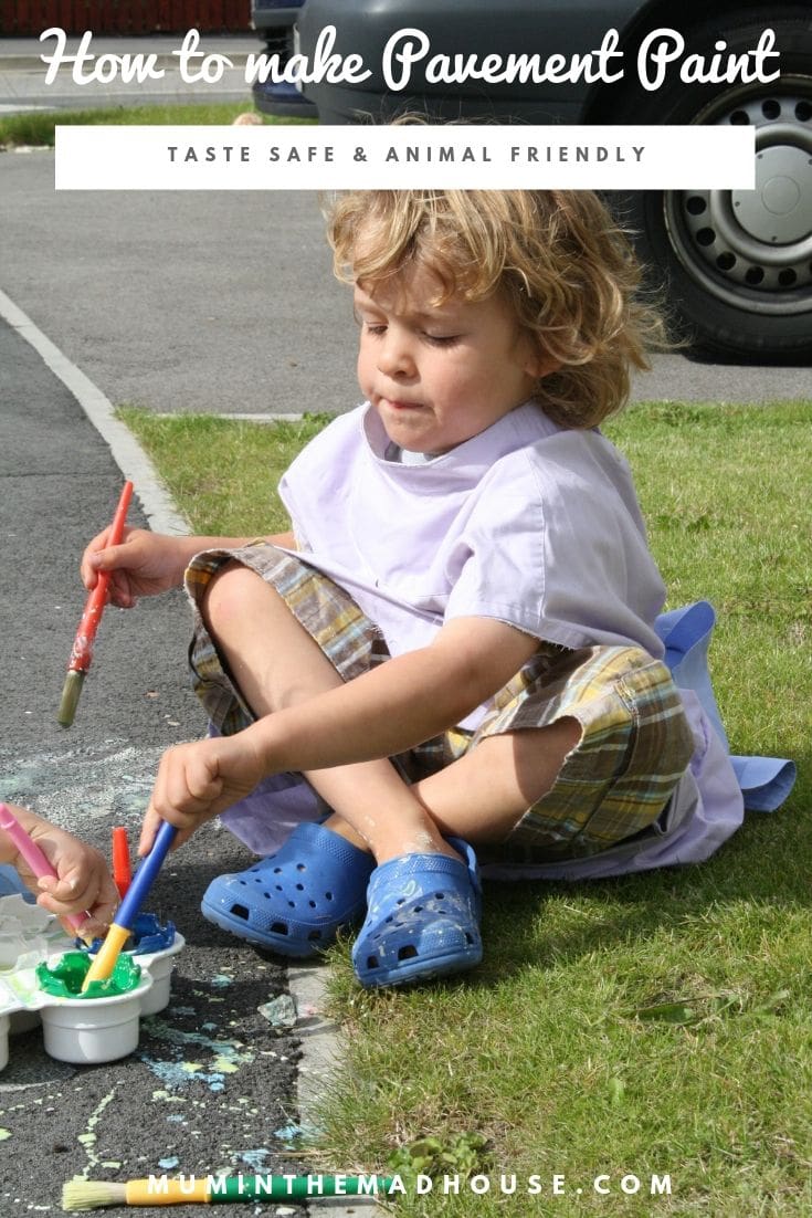 I know a lot of parents hate getting the paints out inside, so why not take advantage of good weather and make out simple pavement paint and take the creativity (and mess) outdoors. 