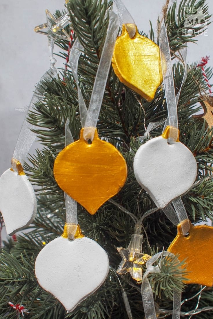 Let your Christmas tree shine with these DIY Gold and White Air Drying Clay Christmas Decorations.