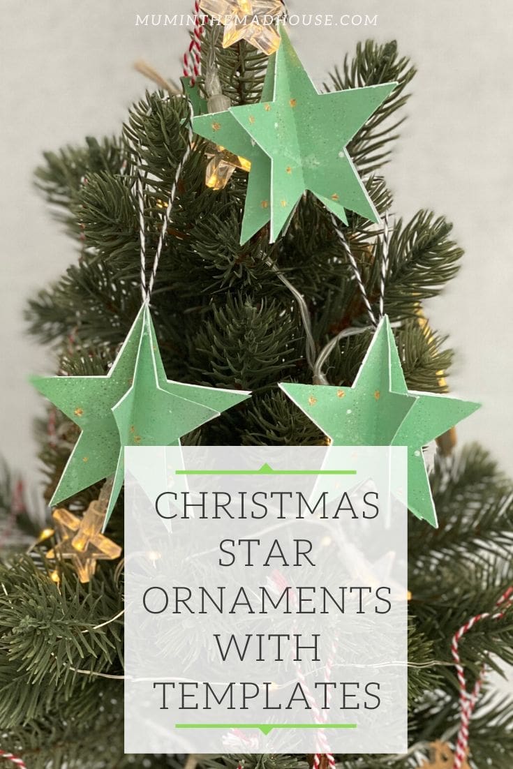 Use our Free Printable Christmas Star Ornaments with Templates to make beautiful DIY holiday tree decorations.  The Star Ornament template is designed to be easy to print, cut out, and use.