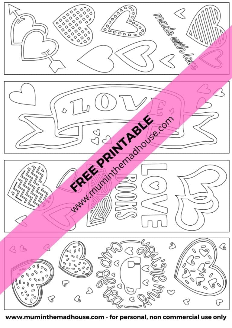 Valentine Printable Colouring Page Bookmarks – Free and Fun for Kids