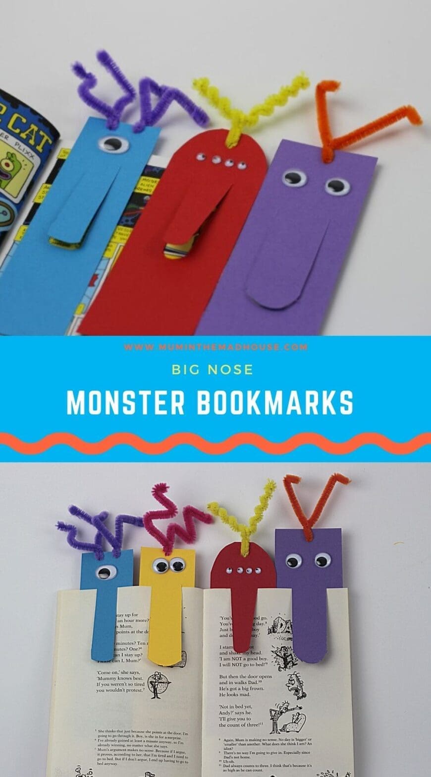 Books will be a whole lot more fun when your kids make their own cute Big Nose Monster Bookmarks