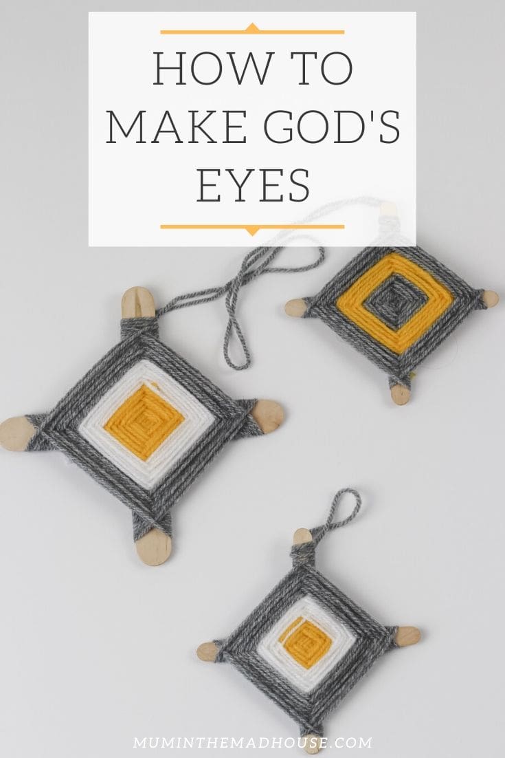 Make an easy God's Eye Craft, also known as Ojo de Dios (oh-ho-day-DEE-ohs), with yarn, sticks - we used popsicle sticks, and scissors.
