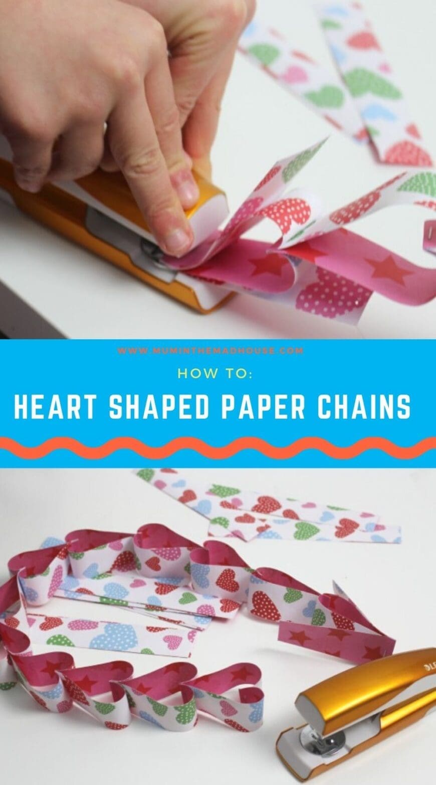 This sweet and simple heart-shaped paper chain is perfect for Valentine's Day, mostly because it's made with items you likely have hanging around the house.