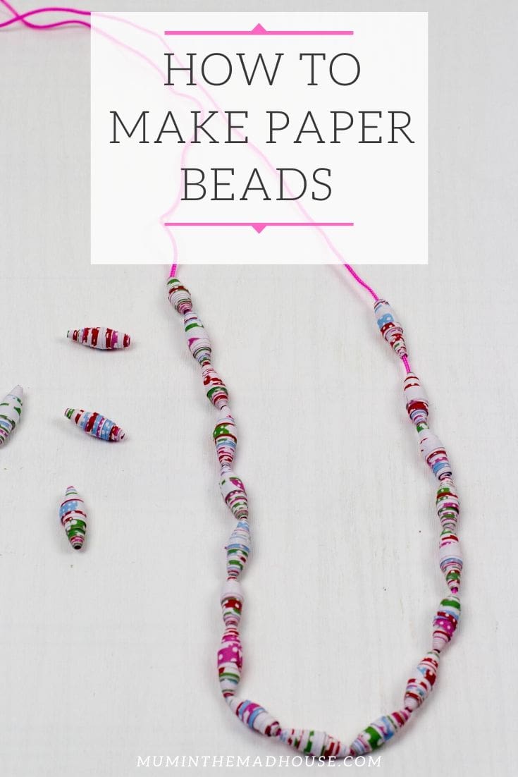 Have you ever tried to make paper beads necklace?  This was our first attempt at them and I am already sure it will not be our last.  We have had some great fun making paper beads from leftover wrapping paper this week. 