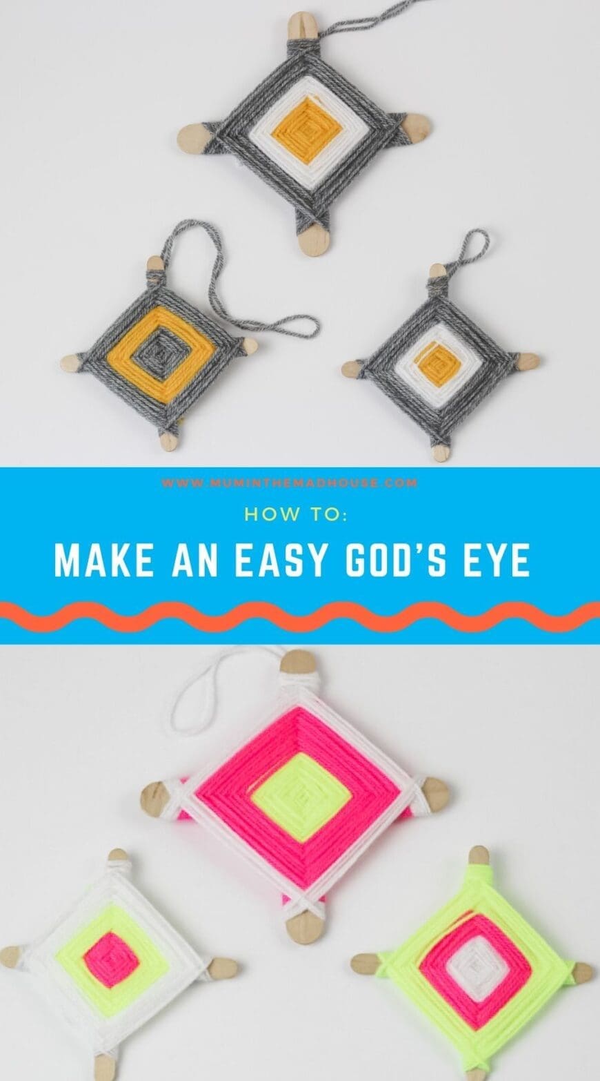 Kids can make this classic God's Eye craft with scraps of colourful yarn and 2 sticks. Great activity for strengthening fine motor skills