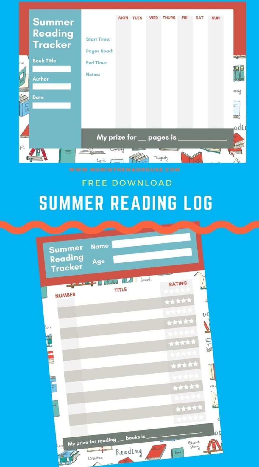 Free summer reading log printable that will inspire kids to read. Instead of giving your kids a list of books, provide them with our printables and set them a Summer Reading Challenge.
