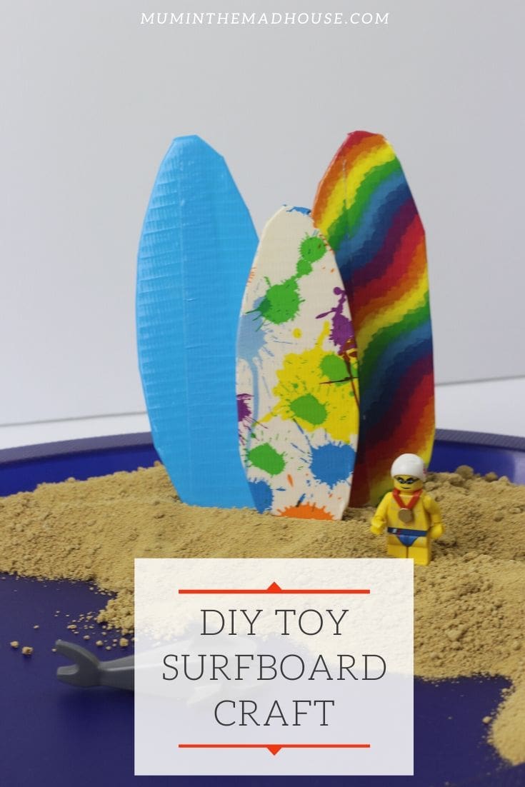 A fun summer surfboard craft for kids that lets their favorite small toys surf! Also a great craft for a pool party or surfing-themed birthday party.