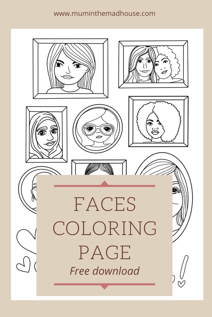 faces adult colouring page
