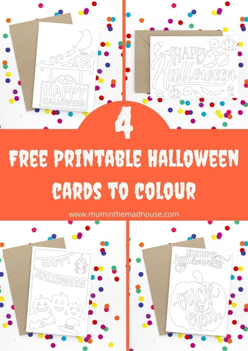 These free printable Halloween card to colour are so simple to use.  Just download,  print, fold, and send them out! 