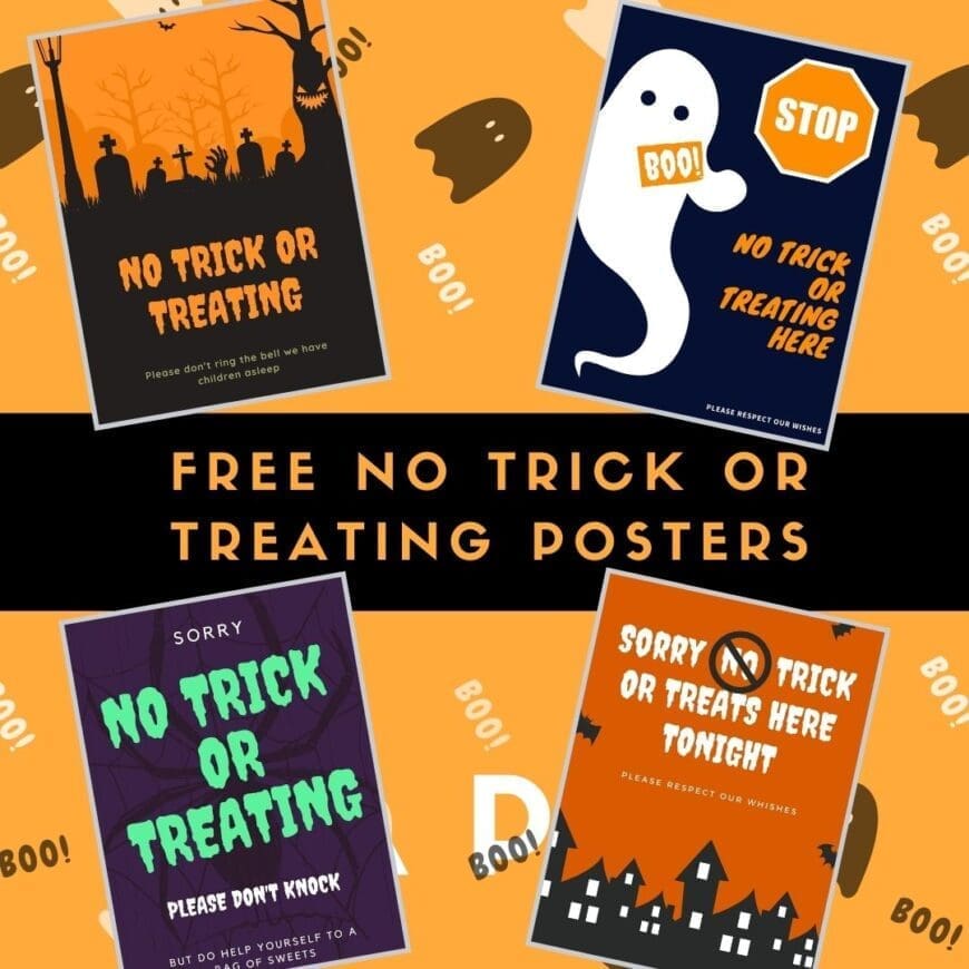 Free Printable No Trick or Treating Signs for those who don't want trick or treaters this Halloween