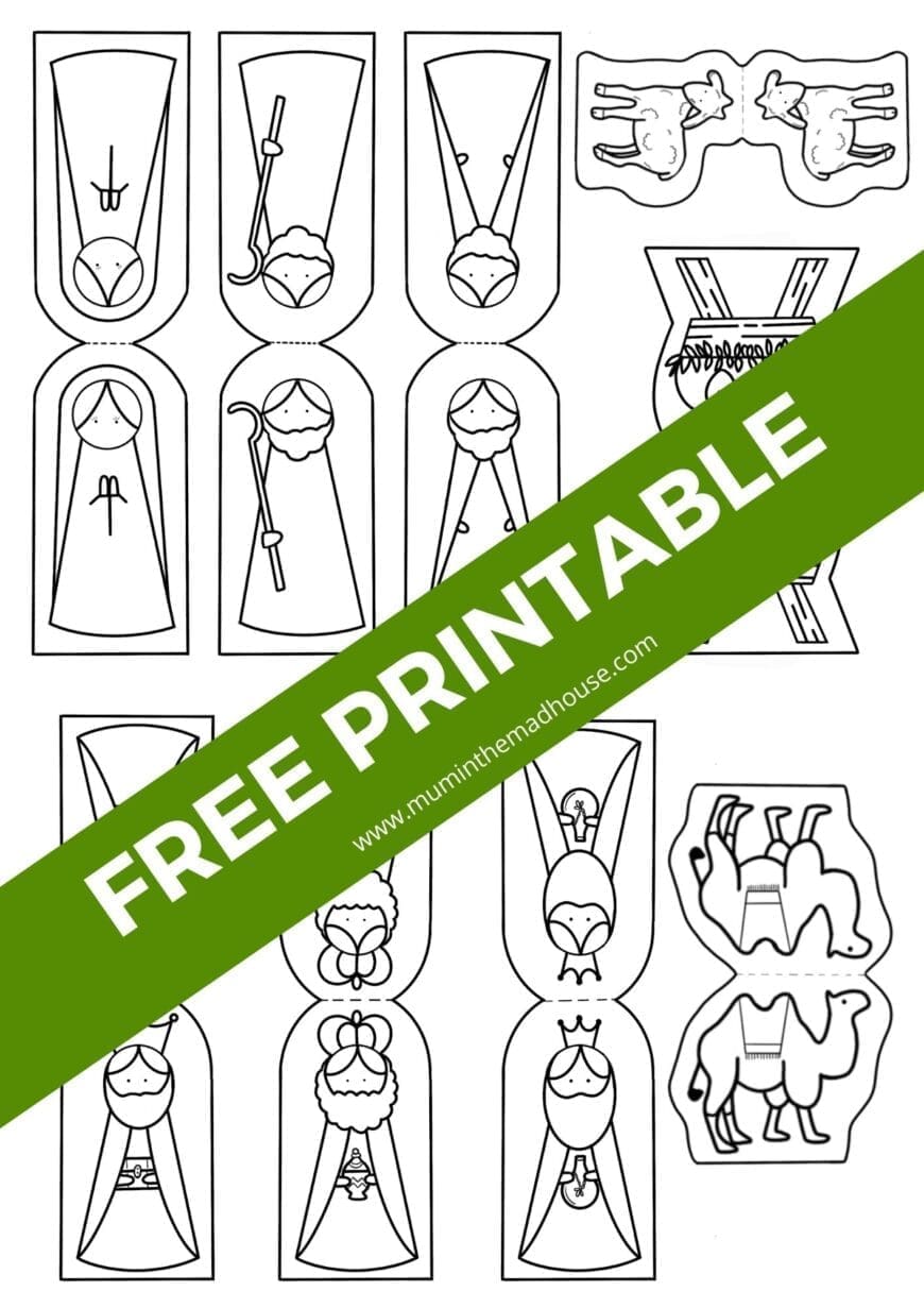 Children will love to colour in these free printable Nativity Puppets including Mary, Joseph, Jesus and the wise men to make a nativity scene