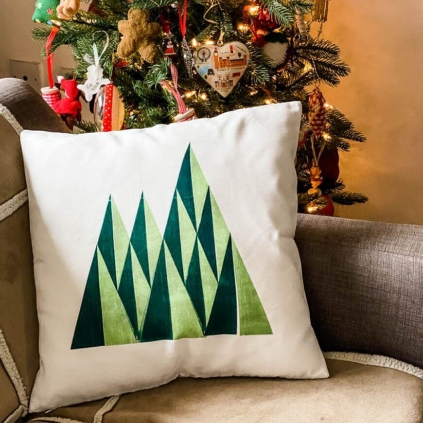 How to Create a DIY cushion or pillow using Infusible Ink and the Cricut blank pillowcase perfect for Christmas time with our fab geometric tree design.