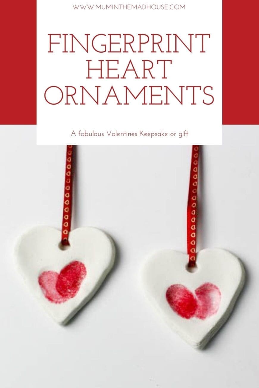 Adorably simple fingerprint heart ornaments made using baking soda clay. They are really easy and inexpensive to make and make great valentines keepsakes or gifts