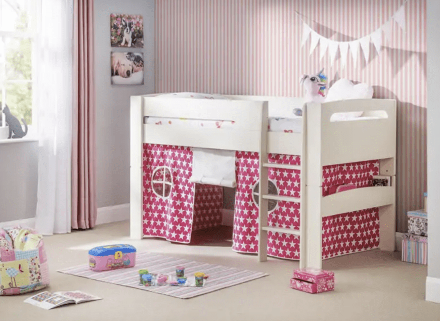 could be better than a kids bed which combines a sleep and play space? Not much in the eyes of our little ones! The Hudson Midsleeper with Pink & White Stars Tent is designed to give them a sense of maturity, teamed with a tent to create their own little hideout, whether that b