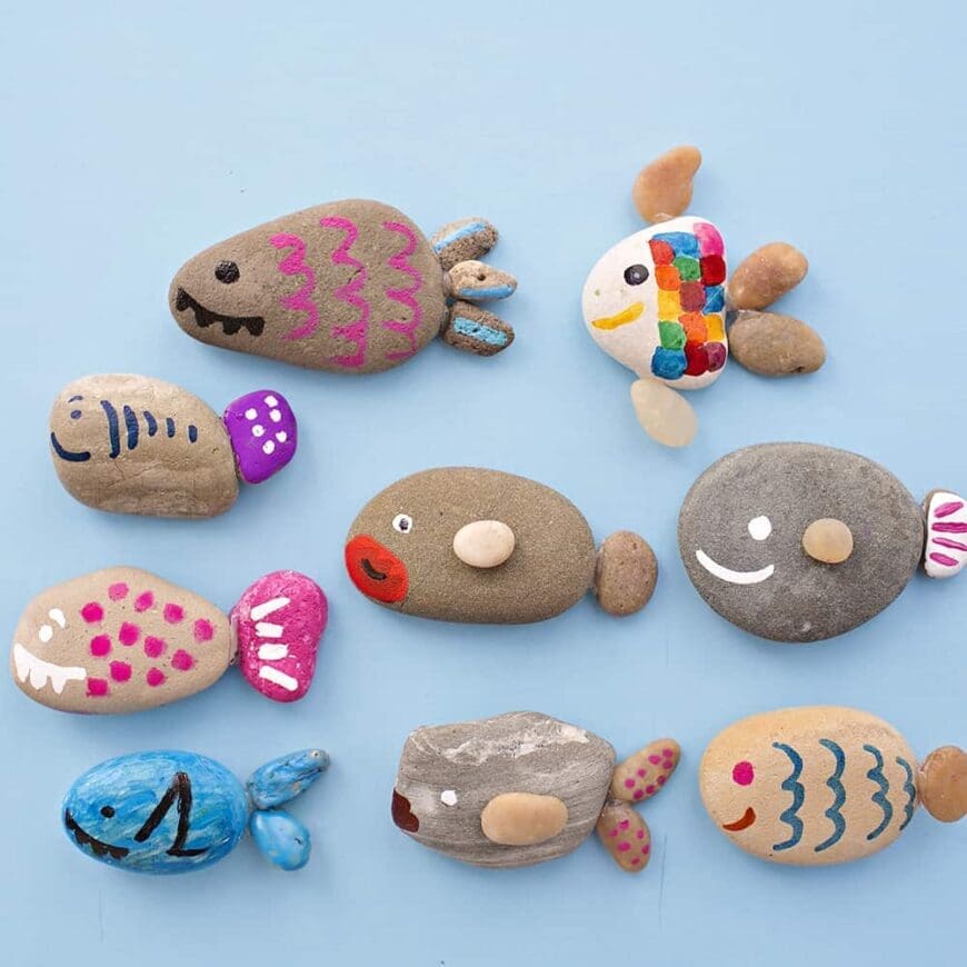 Fishes made from rocks and pebbles
