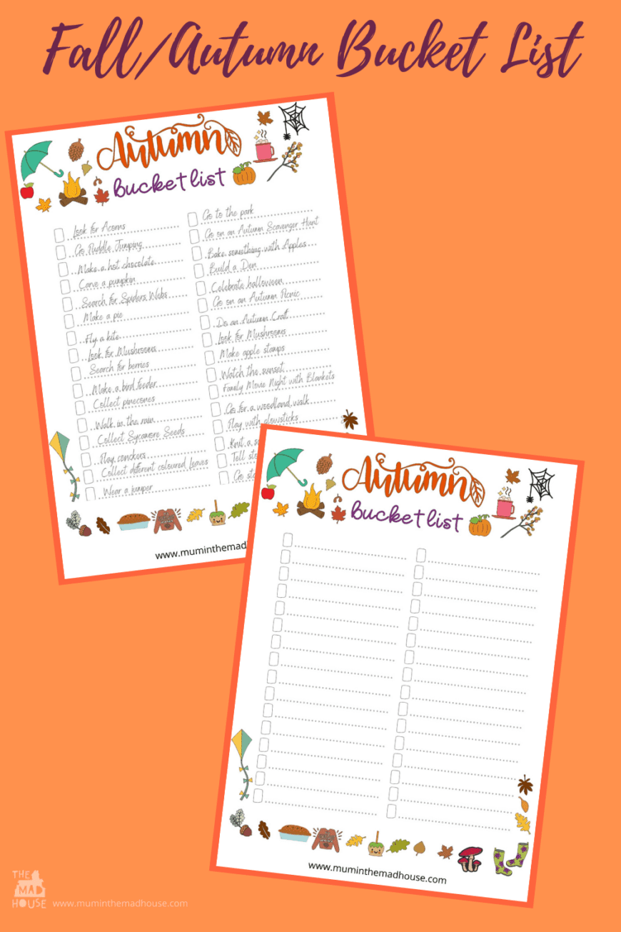 Create a memorable Autumn/Fall with your children using our free autumn/fall bucket list for families for inexpensive Seasonal family fun.
