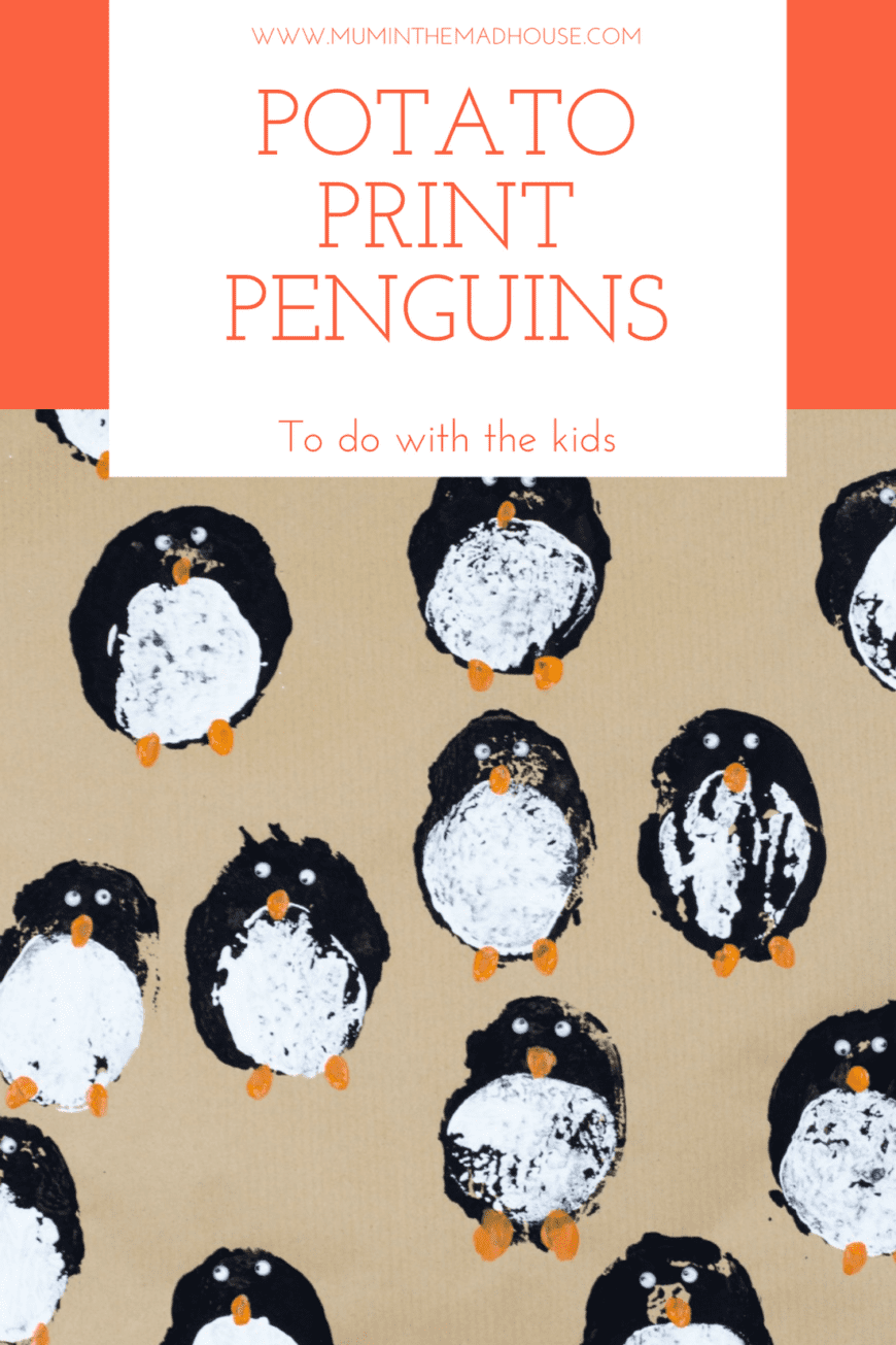 Potato Print penguins make your wrapping as magical as the present inside with our DIY gift wrap. this DIY gift wrap combines potato prints with fingerprints! 