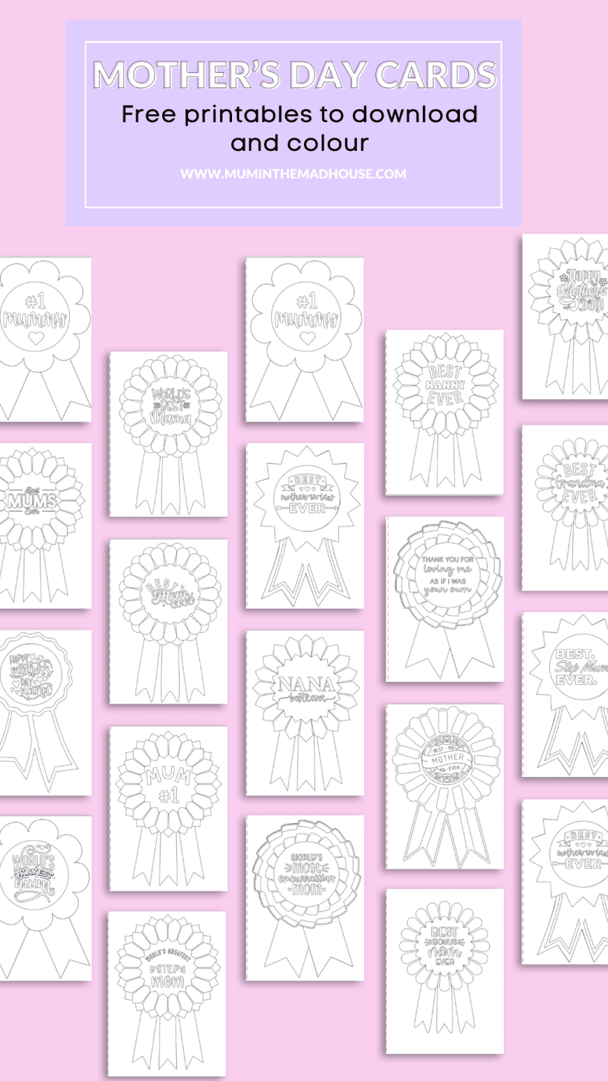 Mother's Day cards to print and colour - over 20 rosette Mother's Day cards perfect for the Mom in your life 