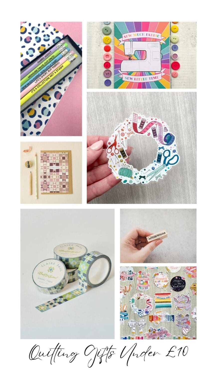 Quilters of all skill levels and interests will enjoy seeing these gifts and just-for-fun items under the tree or in their stockings.  They are brilliant for retreat gifts too.  Over 40 fun items under £10