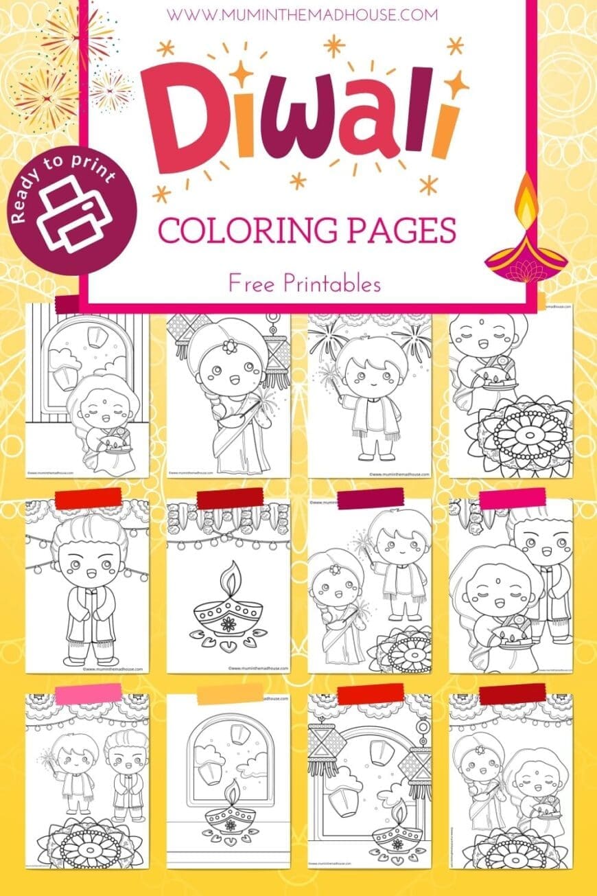 Keep kids entertained this Diwali with 12 fun and free coloring pages! From diyas to fireworks, these printables are a festive favorite.